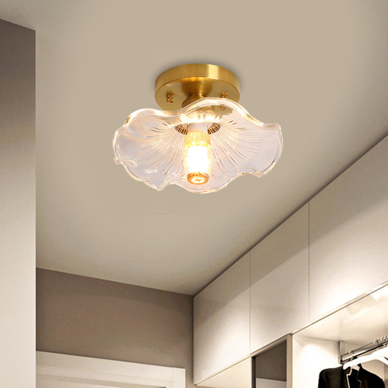 Classic Cone/Lotus Leaf/Floral Clear Glass Ceiling Light In Brass 7.5 - 9’ Wide / 9’