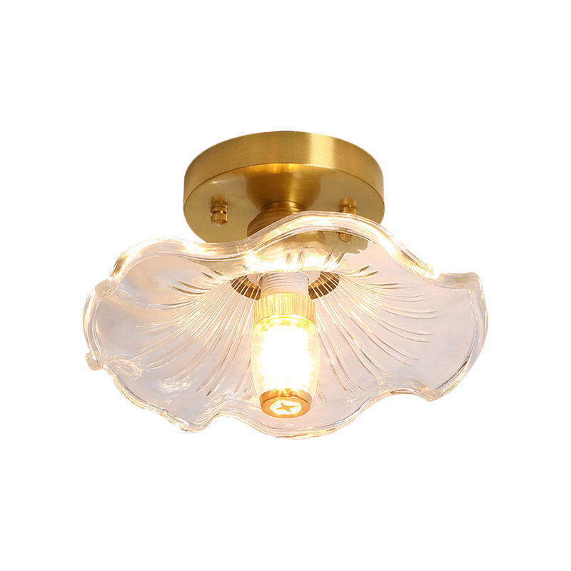 Classic Cone/Lotus Leaf/Floral Clear Glass Ceiling Light In Brass 7.5 - 9’ Wide