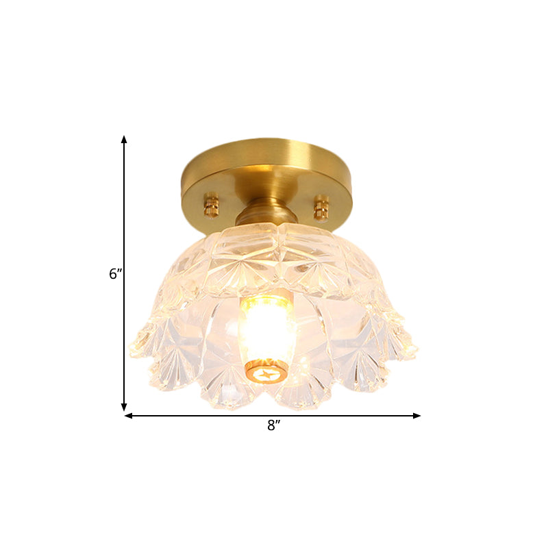 Classic Cone/Lotus Leaf/Floral Clear Glass Ceiling Light In Brass 7.5 - 9’ Wide