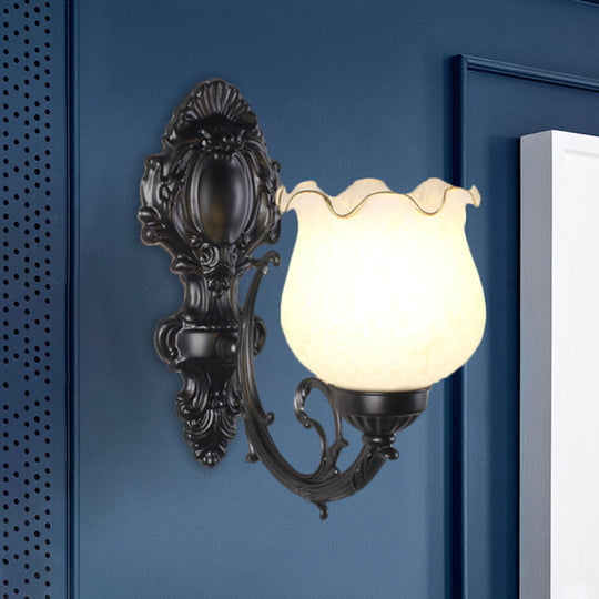 Loft Style Bud Wall Mount Lamp - Opaline Glass Lighting Fixture (Single Bulb) Black/White/Brass