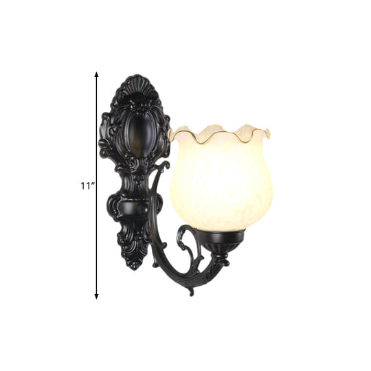 Loft Style Bud Wall Mount Lamp - Opaline Glass Lighting Fixture (Single Bulb) Black/White/Brass