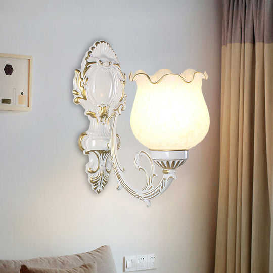 Loft Style Bud Wall Mount Lamp - Opaline Glass Lighting Fixture (Single Bulb) Black/White/Brass