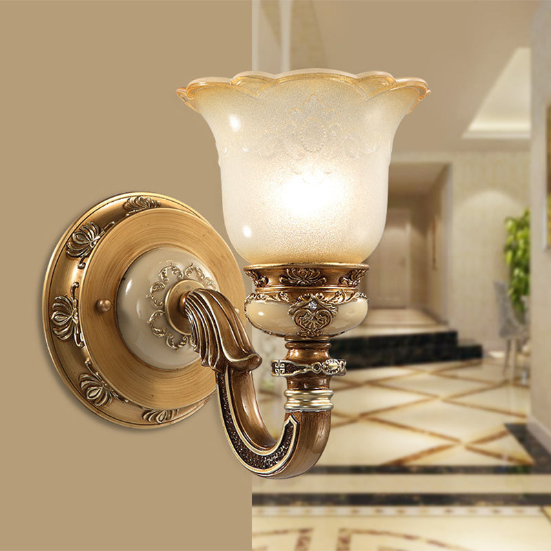 Rustic Milky Glass Flower-Shaped Wall Sconce - Brown Mountable Bedroom Light Fixture 1 /