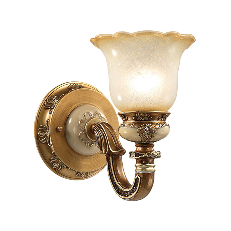 Rustic Milky Glass Flower-Shaped Wall Sconce - Brown Mountable Bedroom Light Fixture