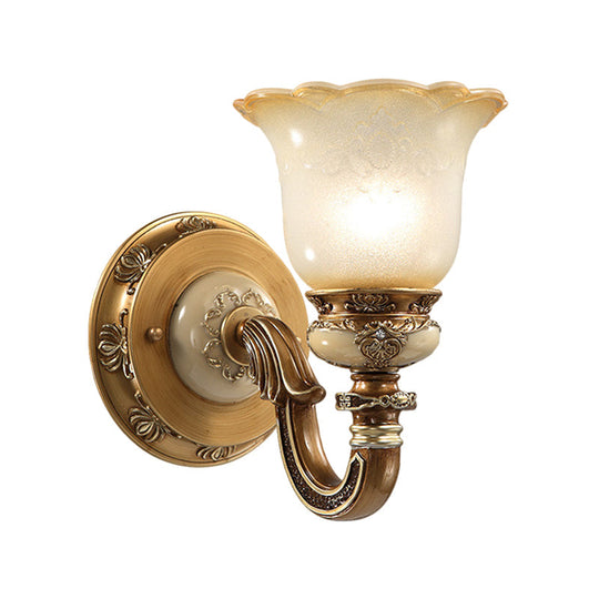 Rustic Milky Glass Flower-Shaped Wall Sconce - Brown Mountable Bedroom Light Fixture