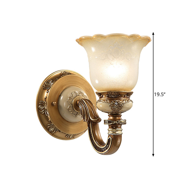 Rustic Milky Glass Flower-Shaped Wall Sconce - Brown Mountable Bedroom Light Fixture