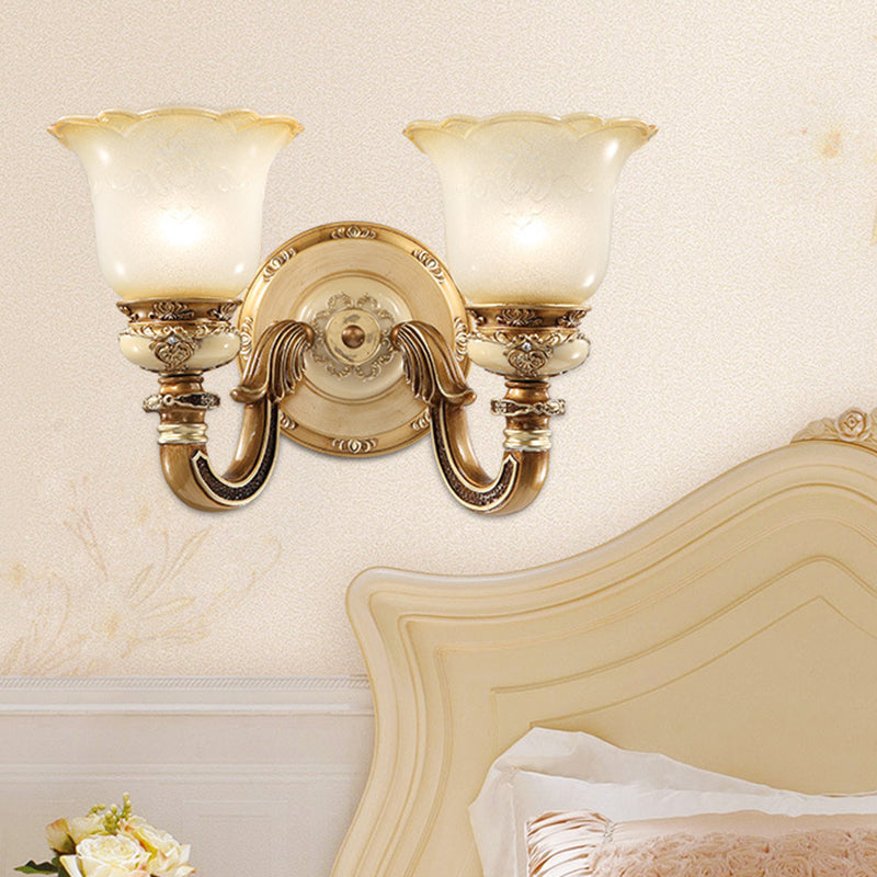 Rustic Milky Glass Flower-Shaped Wall Sconce - Brown Mountable Bedroom Light Fixture