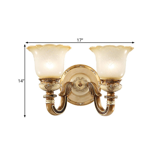 Rustic Milky Glass Flower-Shaped Wall Sconce - Brown Mountable Bedroom Light Fixture