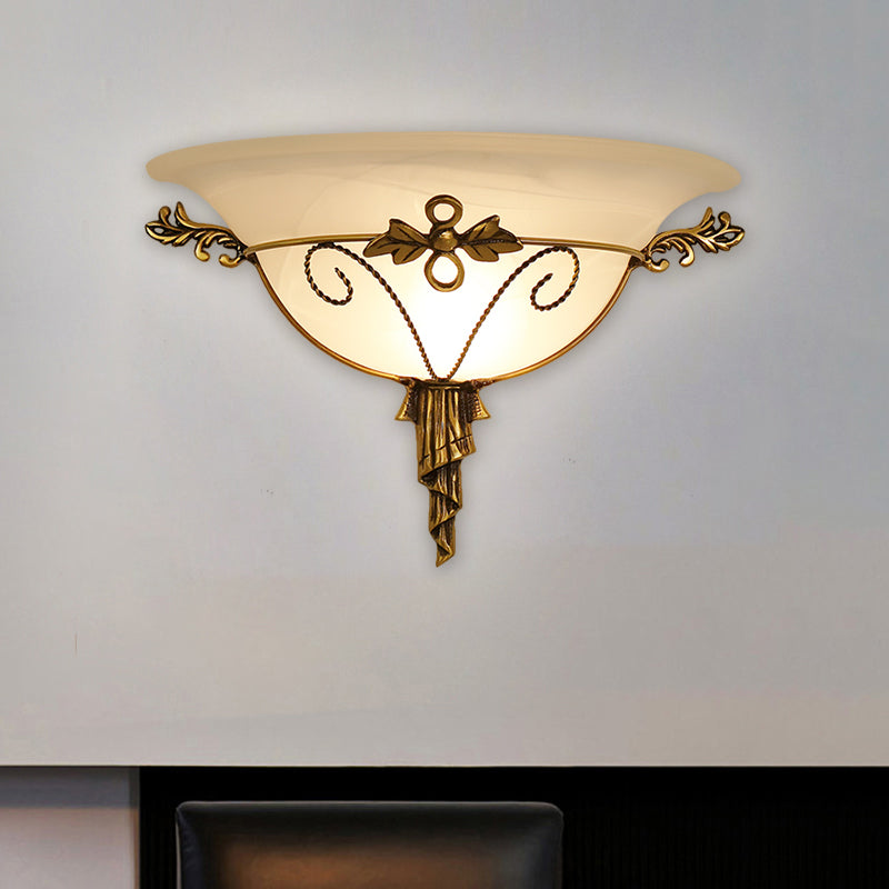 Retro Style Wall Mount Lamp - 1-Light Cream Glass Sconce In White/Beige