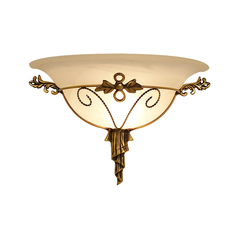 Retro Style Wall Mount Lamp - 1-Light Cream Glass Sconce In White/Beige