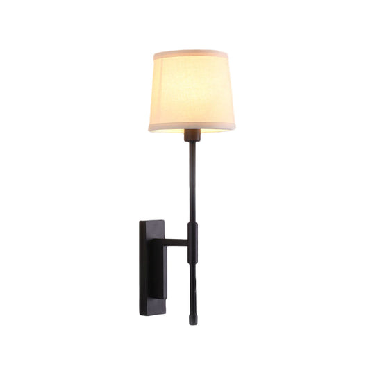 Black Fabric Wall Sconce With Right Angle Arm - Warehouse Style Lighting
