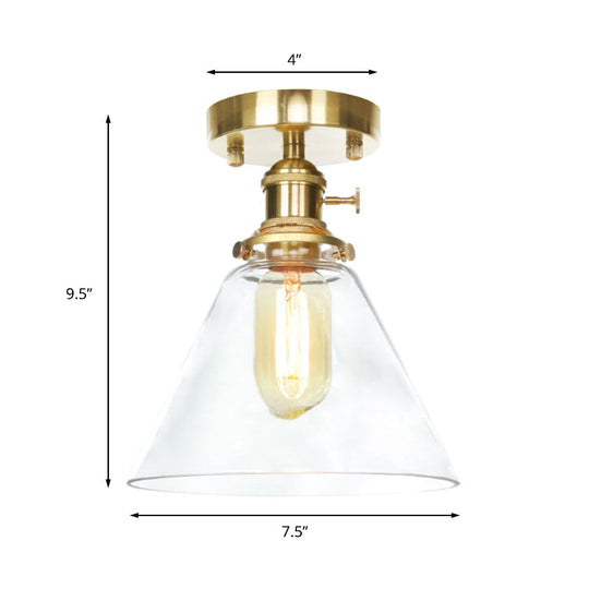 Industrial Clear/Amber Glass Semi Flush Ceiling Light Fixture For Living Room