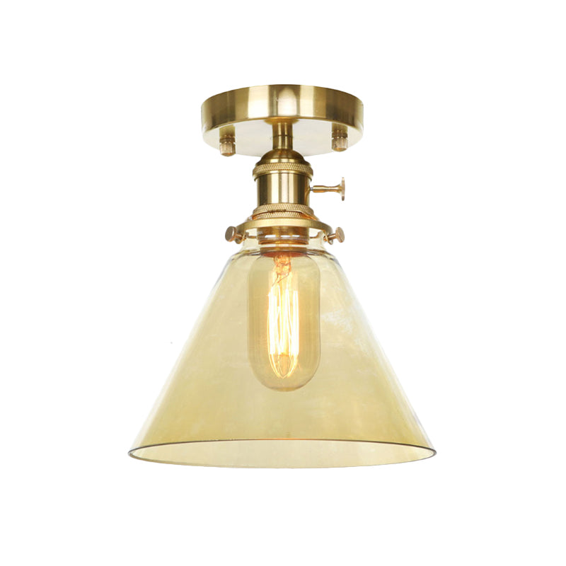 Industrial Clear/Amber Glass Semi Flush Ceiling Light Fixture For Living Room