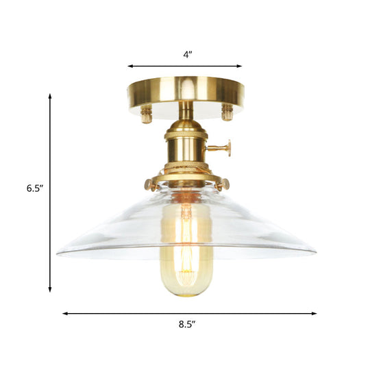 Industrial Clear/Amber Glass Semi Flush Ceiling Light Fixture For Living Room