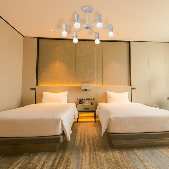 Industrial Style Semi Flush Ceiling Light With Open Bulb Available In Black/White - 3 Or 5 Heads 6