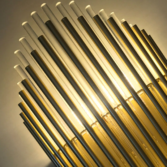 Modern Style Crystal And Brass Wall Mounted Lamp - 2 Lights Pipe Lighting For Bedroom