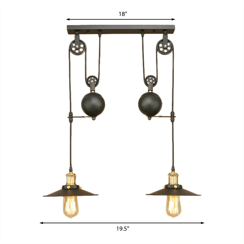 Wrought Iron Black Pendant Light Fixture With Antique Style - Ideal For Living Room 2 Bulb Capacity