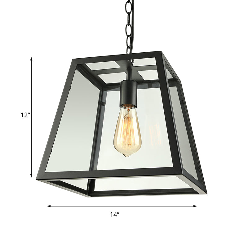 Industrial Trapezoid Pendant Light With Clear Glass & Black Finish 7’/12’ Wide