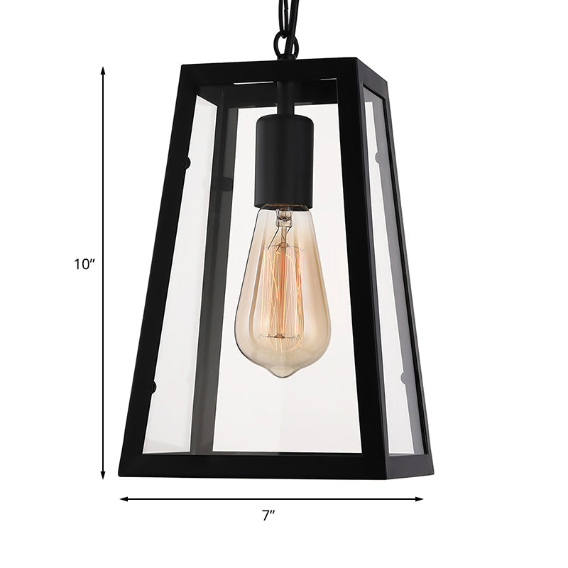 Industrial Trapezoid Pendant Light With Clear Glass & Black Finish 7’/12’ Wide