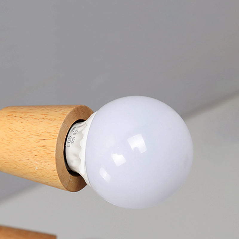 Loft Style Metal Ceiling Light With Open Bulb & Twisted Arm – 3/5 Lights Wood Accent Perfect For