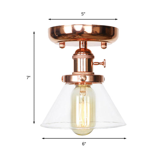 Semi Flush Mount Industrial Ceiling Light Fixture With Globe/Wide Flare/Diamond Design And