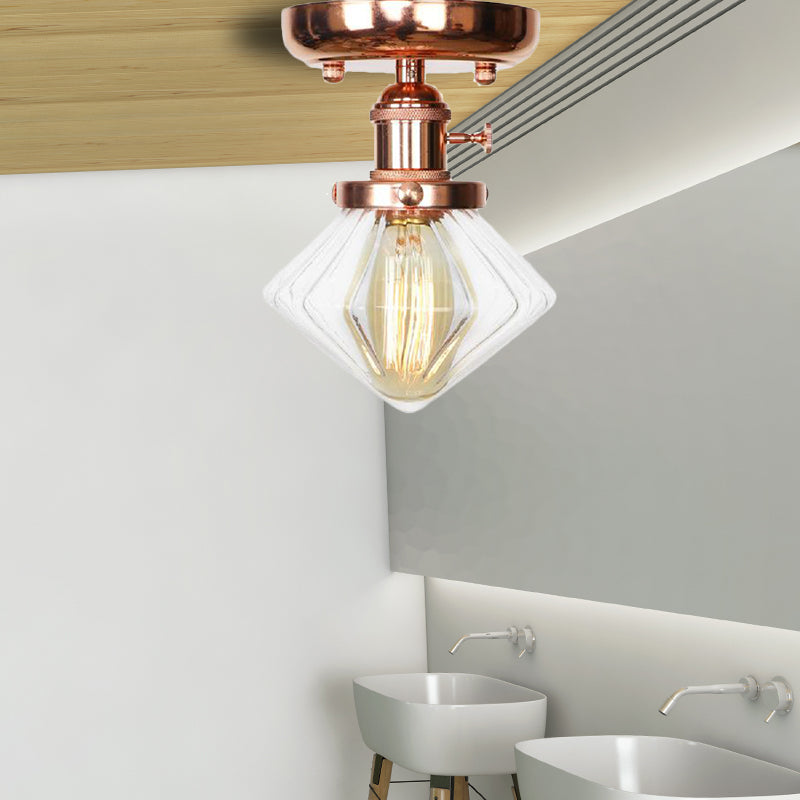 Semi Flush Mount Industrial Ceiling Light Fixture With Globe/Wide Flare/Diamond Design And