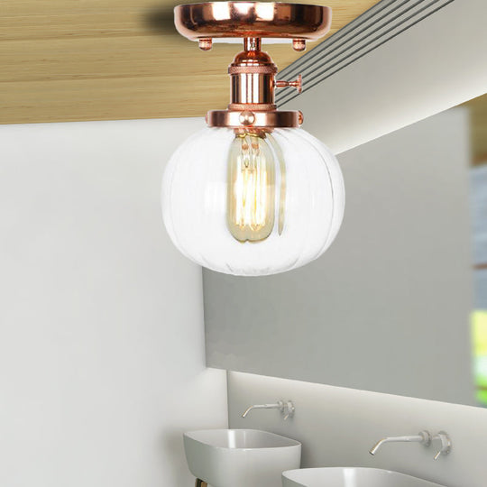 Semi Flush Mount Industrial Ceiling Light Fixture With Globe/Wide Flare/Diamond Design And