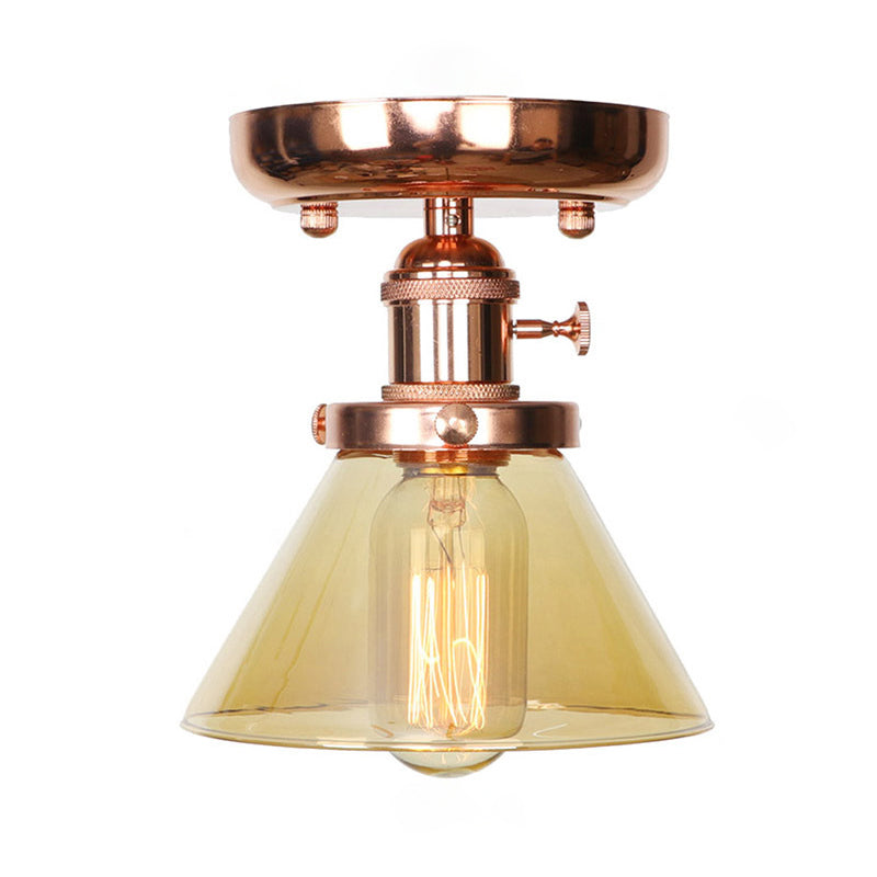 Semi Flush Mount Industrial Ceiling Light Fixture With Globe/Wide Flare/Diamond Design And