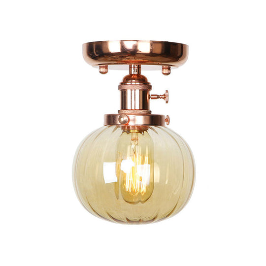 Semi Flush Mount Industrial Ceiling Light Fixture With Globe/Wide Flare/Diamond Design And