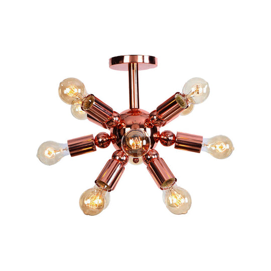 Vintage Copper Finish 6/9 Lights Starburst Semi Flush Ceiling Light For Bedroom
