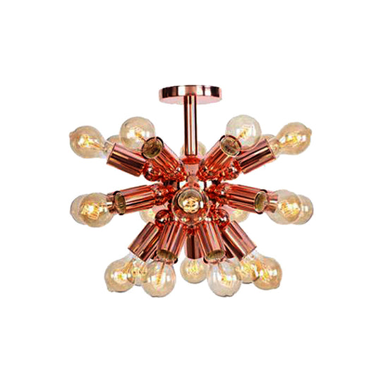 Vintage Copper Starburst Ceiling Light With Bare Bulb - Ideal For Restaurants (6/9 Heads)