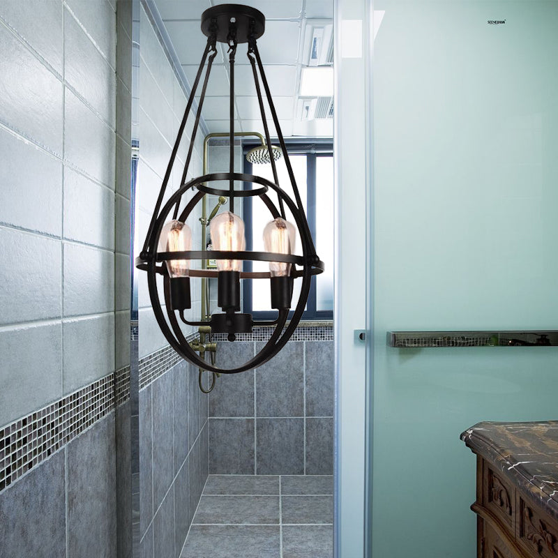 Industrial Black Metal Chandelier With 4 Heads And Cage Shade For Living Room Ceiling - Global