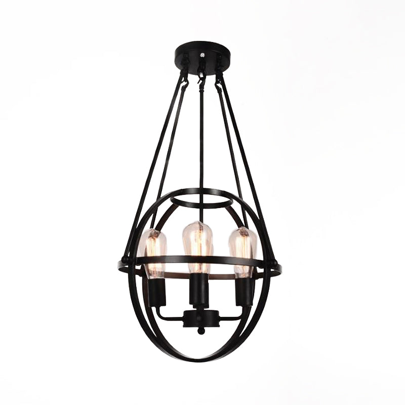 Industrial Black Metal Chandelier With 4 Heads And Cage Shade For Living Room Ceiling - Global