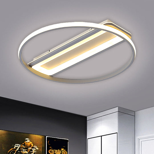 Contemporary Led Ceiling Light Fixture – Metallic Ring And Rectangle Flush Mount Warm/White