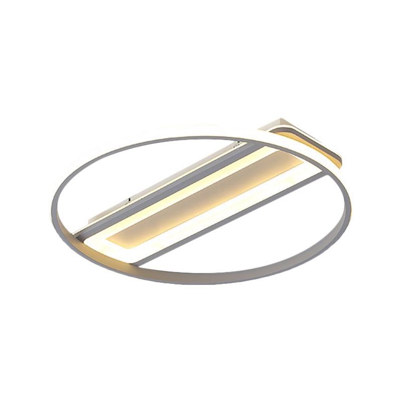 Contemporary Led Ceiling Light Fixture – Metallic Ring And Rectangle Flush Mount Warm/White