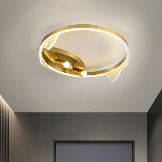 Simple Metal Led Circle Ceiling Fixture In Gold For Restaurants - 16’/19.5’ Diameter Warm Or