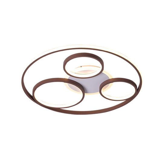 Modern Metal Ceiling Light Fixture - 24.5’/30.5’ W Rings Led Flushmount Brown Warm/White
