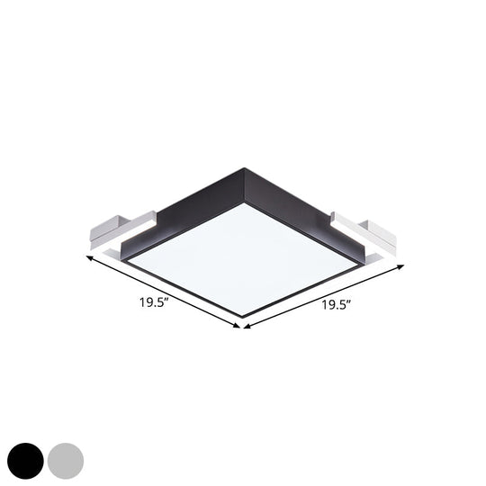 Modern Square Metallic Ceiling Light Fixture: Led Flushmount Lighting In Black/White Warm/White