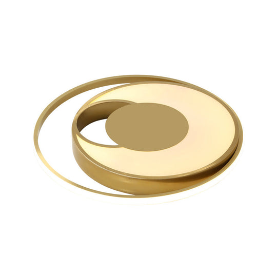 Modern Led Circle Bedroom Flush Mount Lamp In Gold With 3-Color Light