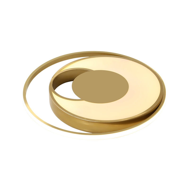 Modern Led Circle Bedroom Flush Mount Lamp In Gold With 3 - Color Light