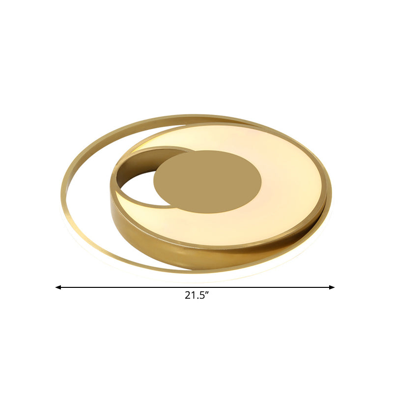 Modern Led Circle Bedroom Flush Mount Lamp In Gold With 3-Color Light