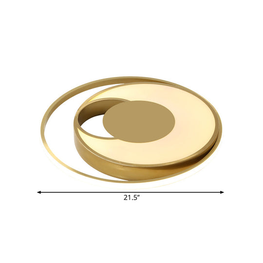 Modern Led Circle Bedroom Flush Mount Lamp In Gold With 3-Color Light
