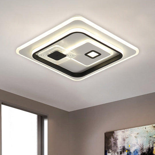 Led Minimalist Black Flush Mount Ceiling Lamp With Metal Rectangle Shade Warm/White Light Options
