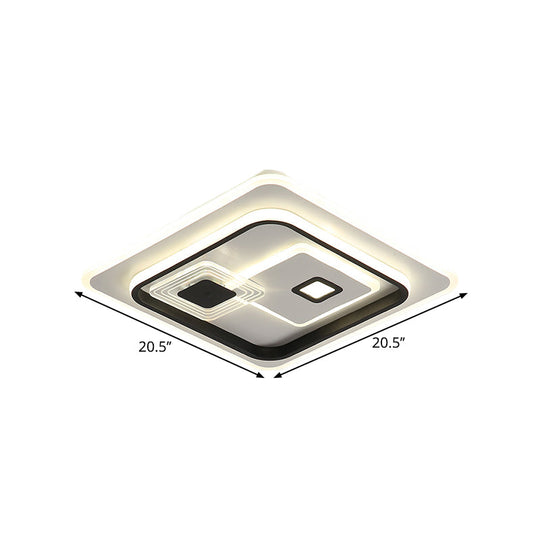 Led Minimalist Black Flush Mount Ceiling Lamp With Metal Rectangle Shade Warm/White Light Options