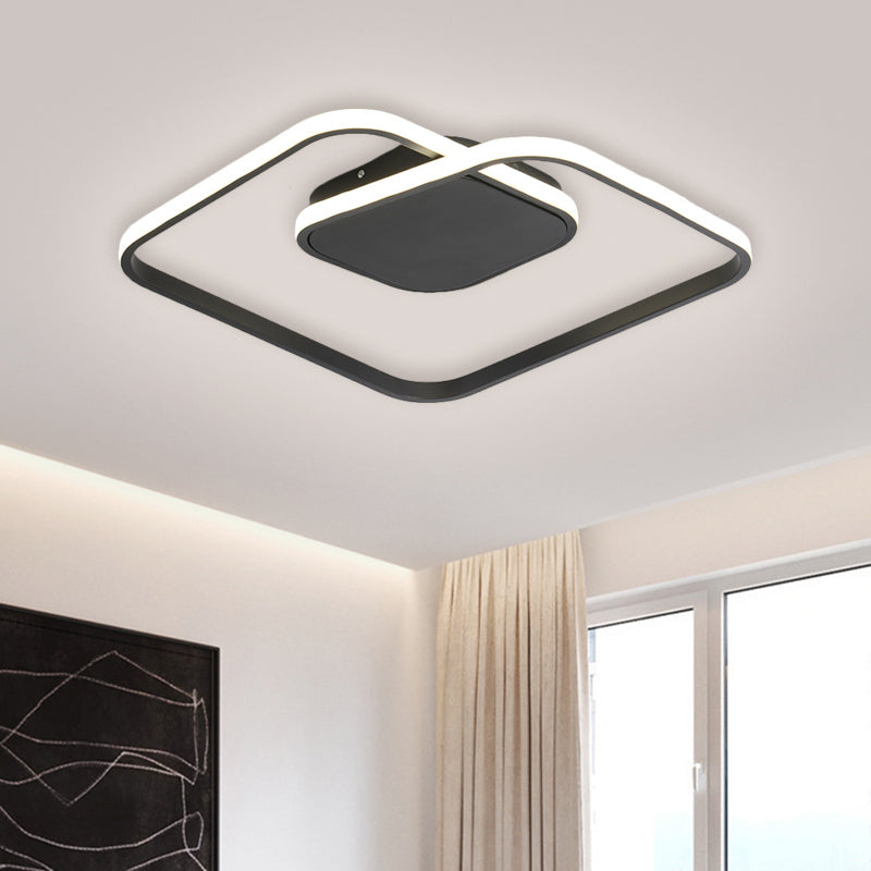 Sleek Metallic Square Led Ceiling Flush Mount Light In Black/White/Gold Shades With Warm/White/3