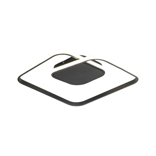 Sleek Metallic Square Led Ceiling Flush Mount Light In Black/White/Gold Shades With Warm/White/3