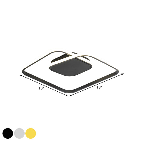 Sleek Metallic Square Led Ceiling Flush Mount Light In Black/White/Gold Shades With Warm/White/3