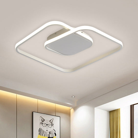 Sleek Metallic Square Led Ceiling Flush Mount Light In Black/White/Gold Shades With Warm/White/3