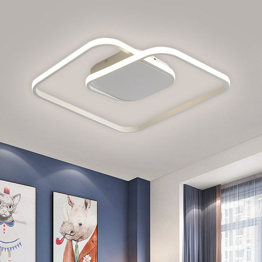 Sleek Metallic Square Led Ceiling Flush Mount Light In Black/White/Gold Shades With Warm/White/3