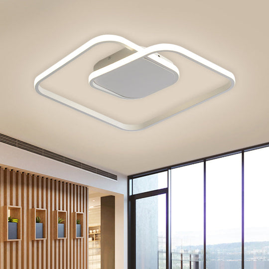 Sleek Metallic Square Led Ceiling Flush Mount Light In Black/White/Gold Shades With Warm/White/3